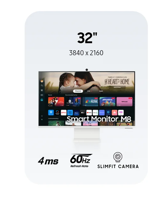 32" | 3840 x 2160 - Smart Monitor M8 - 4ms | 60Hz REFRESH RATE | SLIMFIT CAMERA