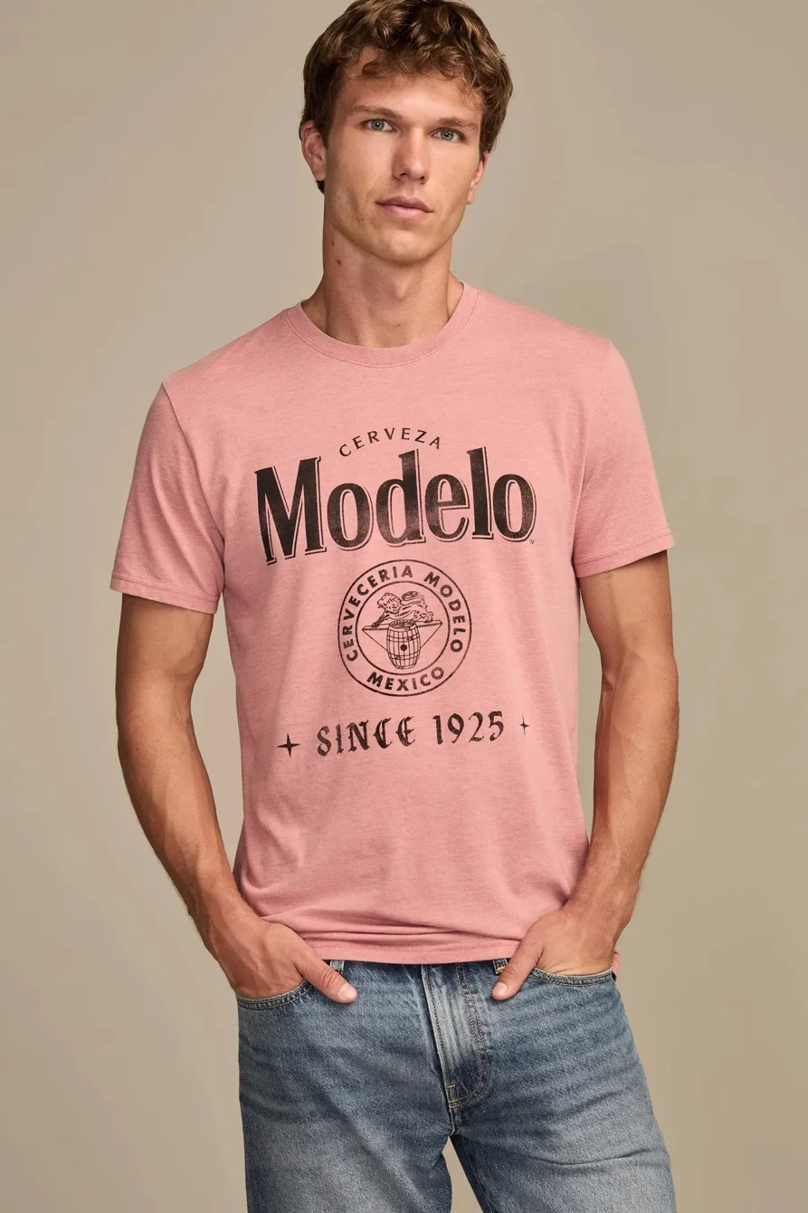 Image of Lucky Brand Modelo Logo Tee - Men's Clothing Tops Shirts Tee Graphic T Shirts in Cedar Wood