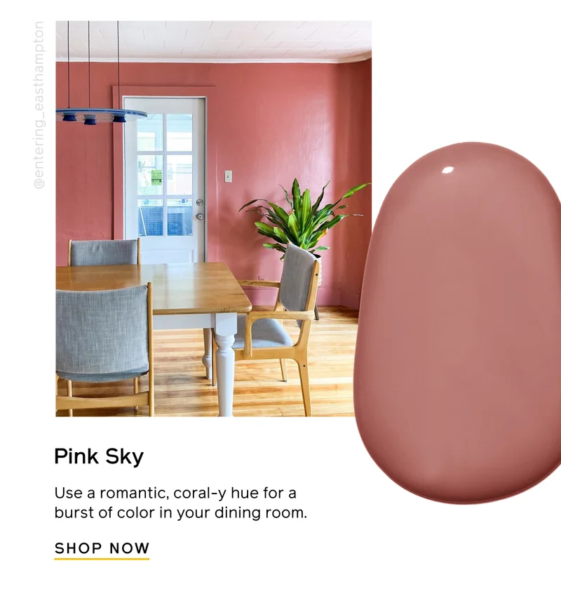 Pink Sky. Use a romantic, coral-y hue for a burst of color in your dining room. SHOP NOW