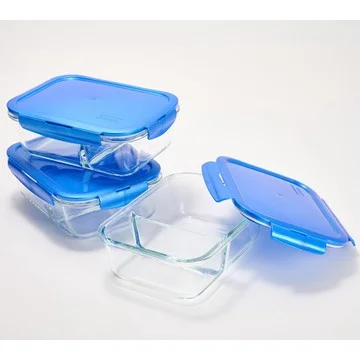 LocknLock Set of (3) 4-Cup Divided Glass Rectangle
