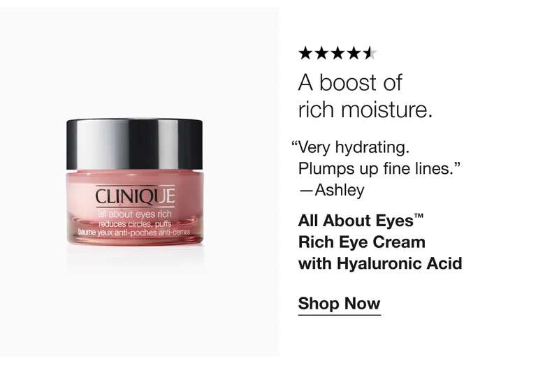 A boost of rich moisture. Very hydrating. Plumps up fine lines. -Ashley All About Eyes™ Rich Eye Cream with Hyaluronic Acid Shop Now
