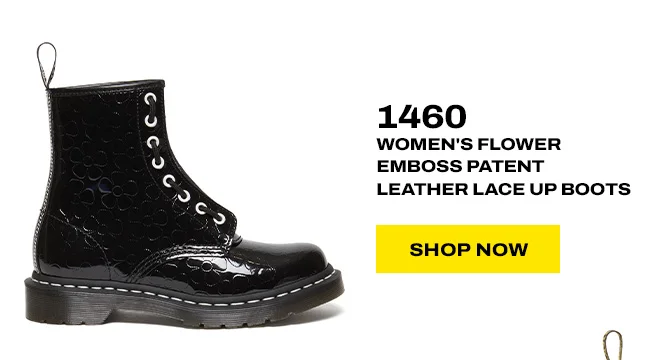 1460 WOMEN'S FLOWER EMBOSS PATENT LEATHER LACE UP BOOTS