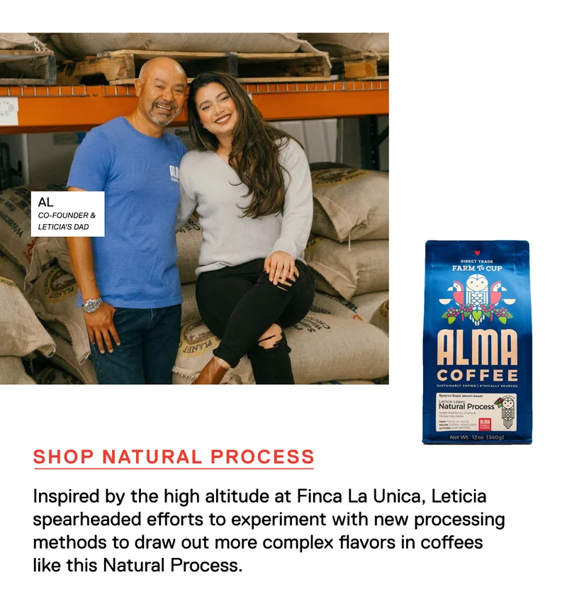 Inspired by the high altitude at Finca La Unica, Leticia spearheaded efforts to experiment with new processing methods to draw out more complex flavors in coffees like this Natural Process. Shop Natural Process
