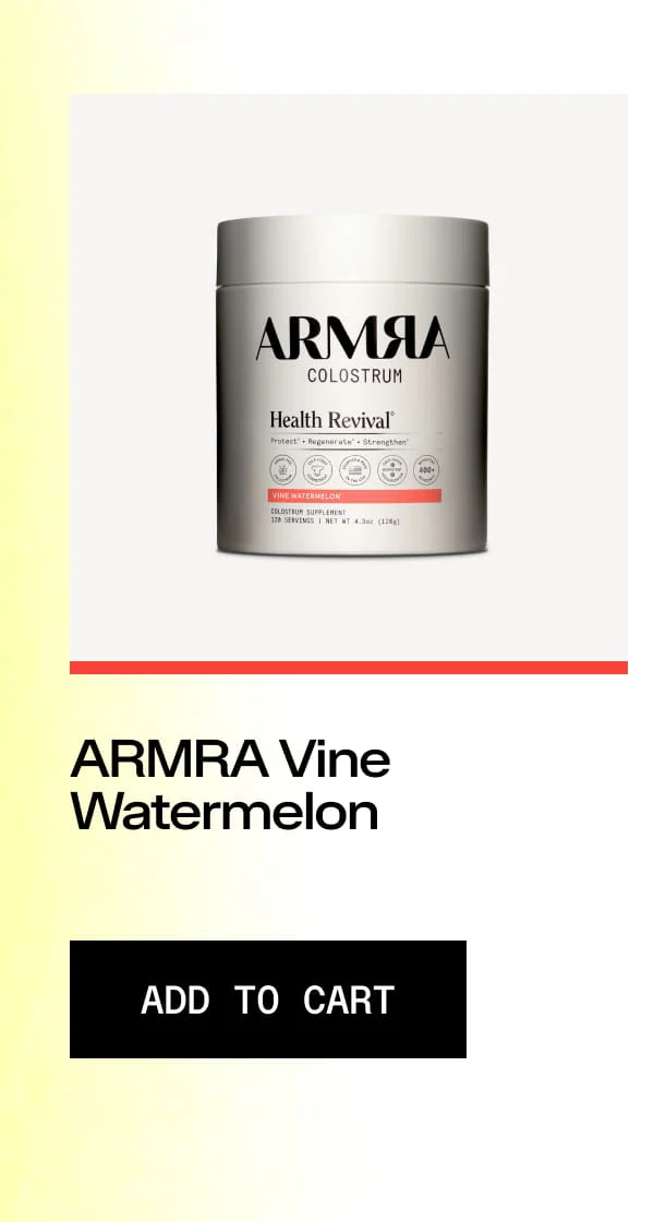 ARMRA Colostrum Health Revival in Vine Watermelon flavor with add-to-cart button.