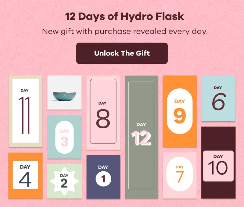 12 Days of Hydro Flask. New gift with purchase revealed every day. | Unlock The Gift