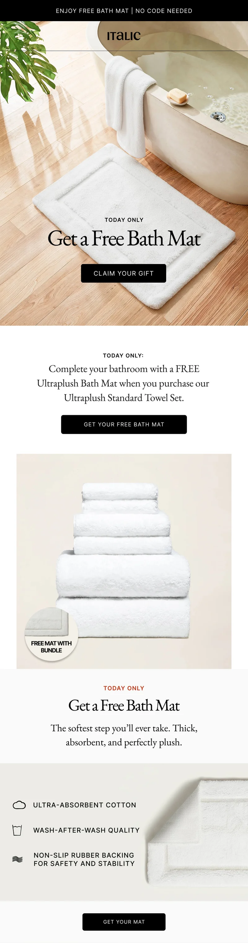 TODAY ONLY Get a Free Bath Mat CLAIM YOUR GIFT