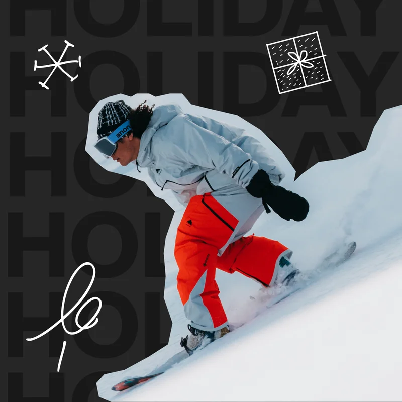 Cut-out image of a riding on the snow wearing Burton Reserve Outerwear grey jacket and red and grey pants.