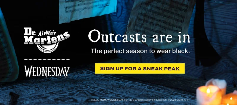 Sign up for a sneak peek of the Dr. Martens x Wednesday collab