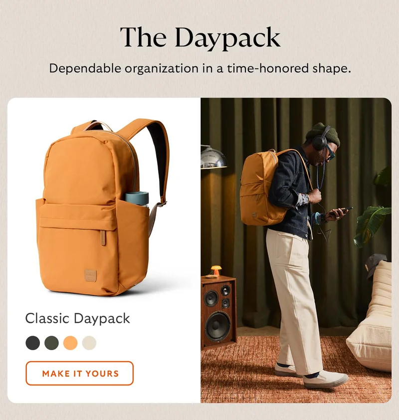 Classic Daypack. Dependable organization in a time-honored shape.