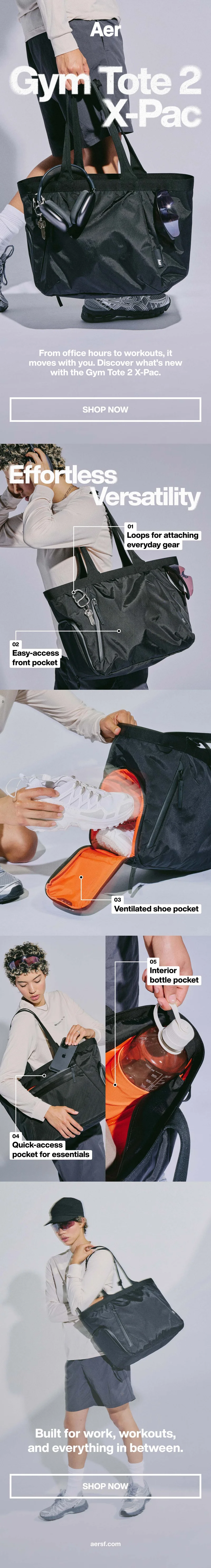 Images of new features of the Aer Gym Tote 2