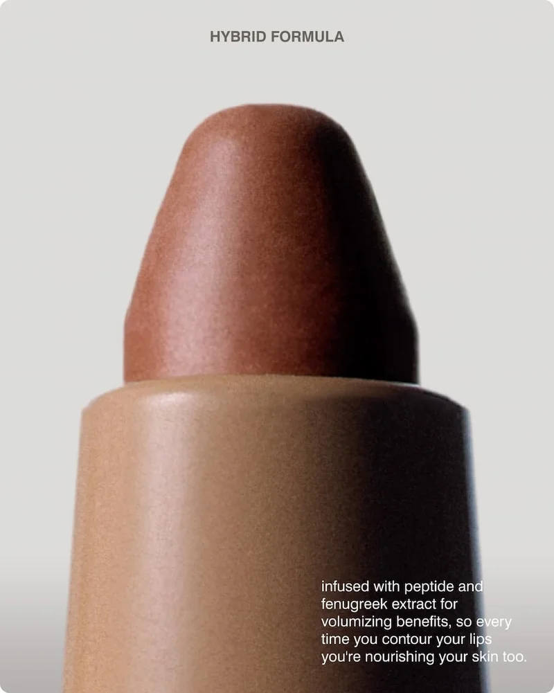 HYBRID FORMULA - infused with peptide and fenugreek extract for volumizing benefits, so every time you contour your lips you're nourishing your skin too.​
