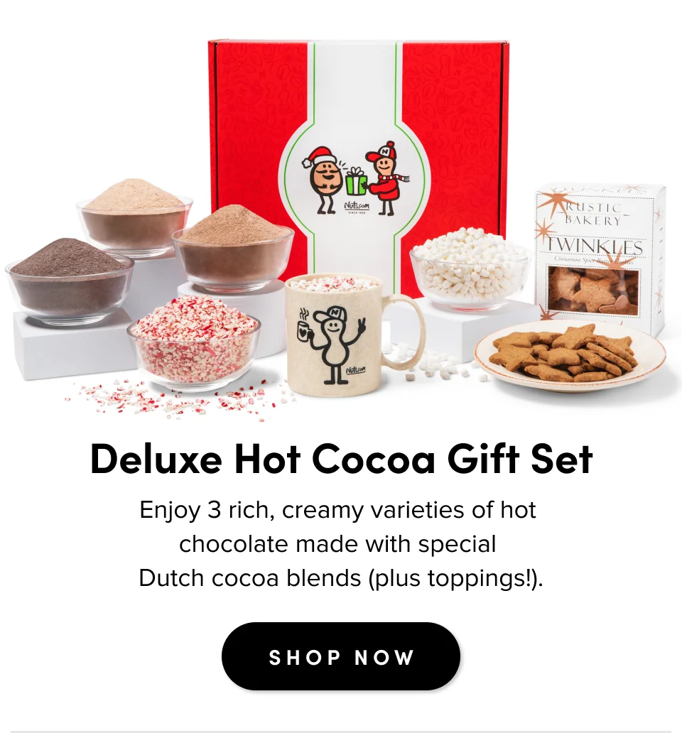 Deluxe Hot Cocoa Gift Set Enjoy 6 rich, creamy varieties of hot  chocolate made with special  Dutch cocoa blends (plus toppings!). SHOP NOW