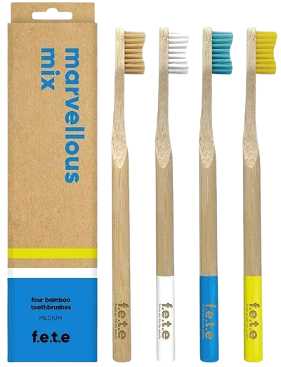 Image of f.e.t.e. Marvelous Mix Medium Bamboo Toothbrush (4 CT)