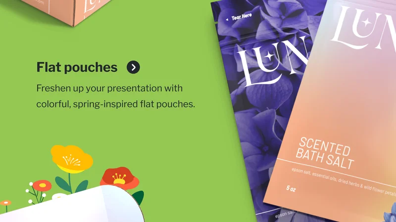 Flat Pouches | Freshen up your presentation with colorful, spring-inspired flat pouches.