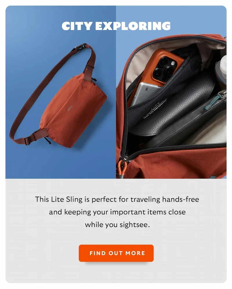 This Lite Sling is perfect for traveling hands-free and keeping your important items close while you sightsee.