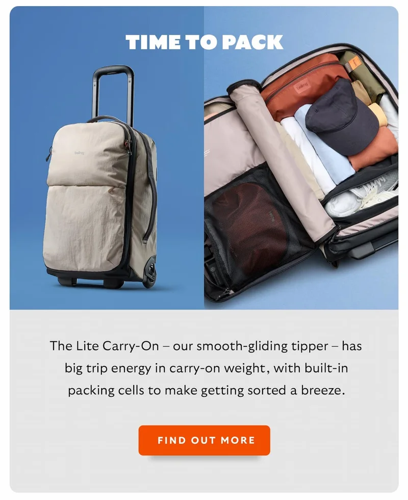 The Lite Carry-On – our smooth-gliding tipper – has big trip energy in carry-on weight, with built-in packing cells to make getting sorted a breeze.