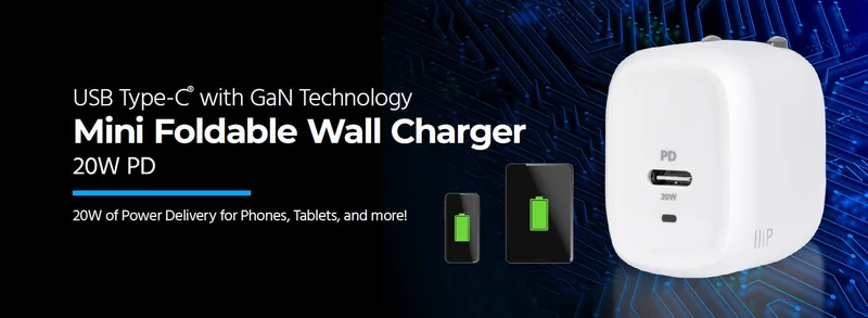 Monoprice USB-C Charger, 20W 1-port PD GaN Technology Foldable Wall Charger White