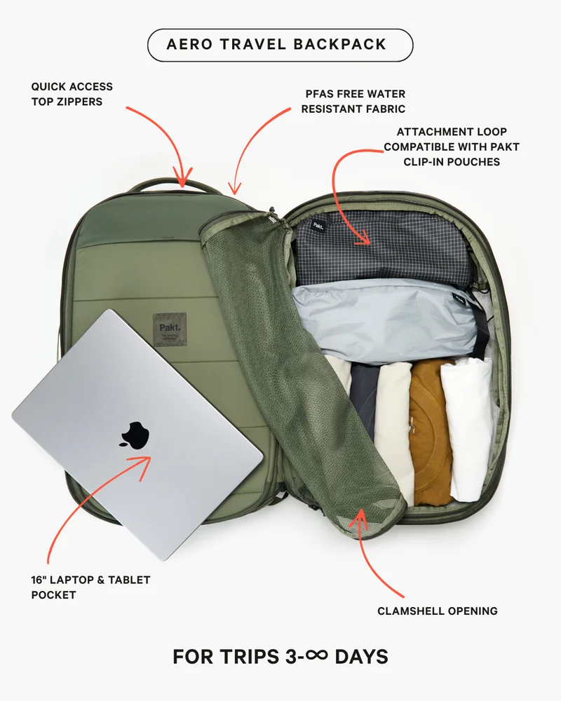 The Aero Travel Backpack: For trips three days or more