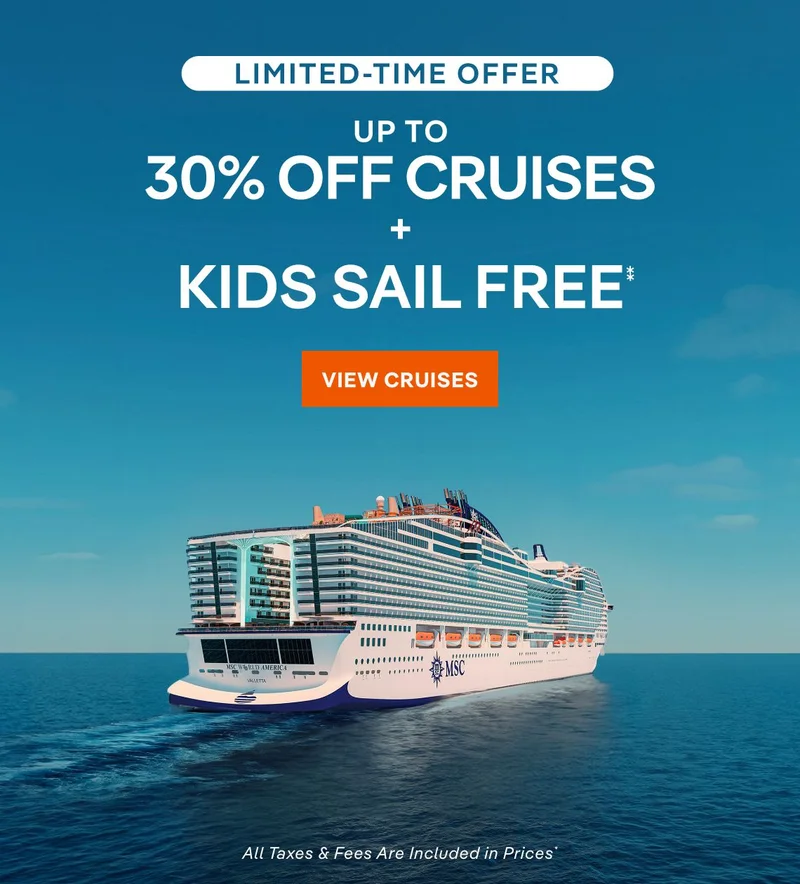 Limited Time Offer – Up&nbsp;to 30%&nbsp;Off + Kids Sail Free* – Click to View Cruises & Book Now