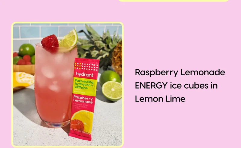 Raspberry Lemonade ENERGY ice cubes in Lemon Lime