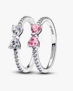 Sparkling Bow Duo Ring Set