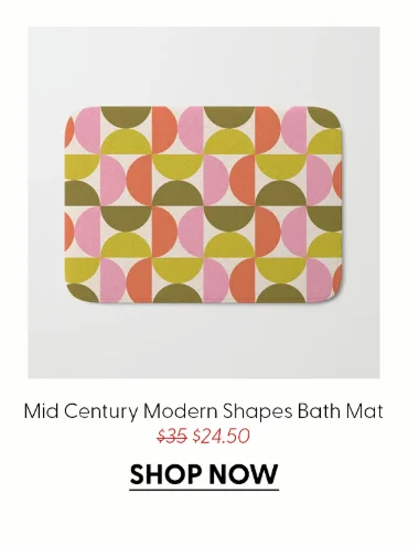 Mid Century Modern Shapes - Pink, Olive Green & Orange Bath Mat