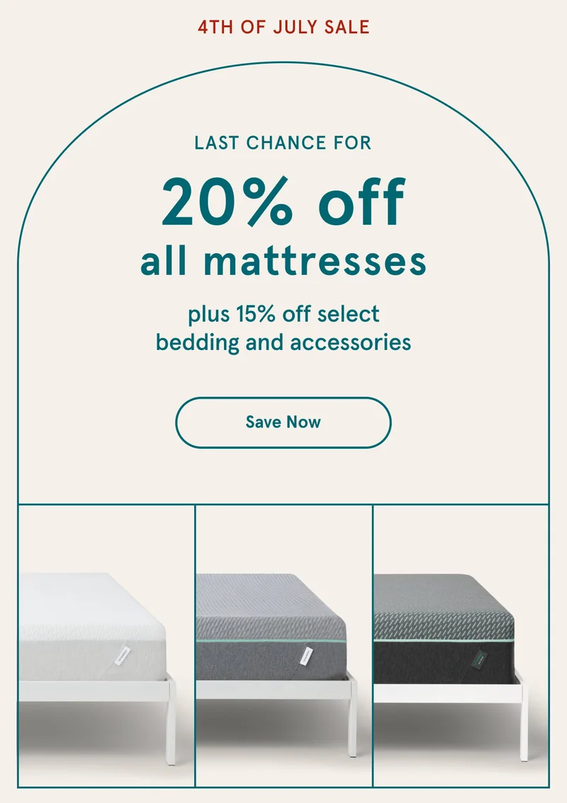 Last Chance for | 4th of July Sale | 20% off all mattresses | Save Now