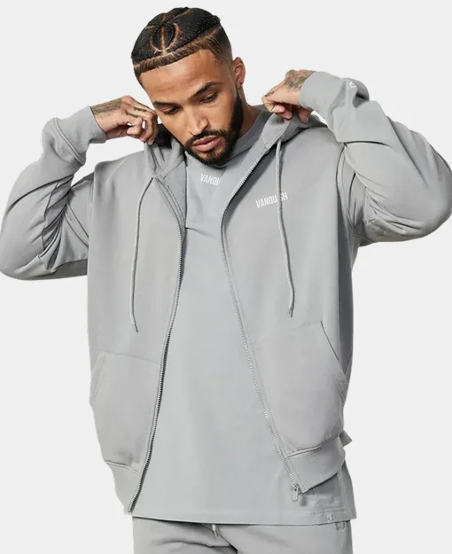 Vanquish Essential Steel Grey Oversized Full Zip Hoodie