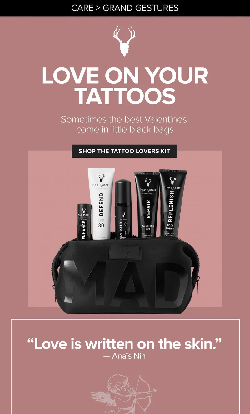 Love on your tattoos - sometimes the best valentines come in a little black bag - shop now.