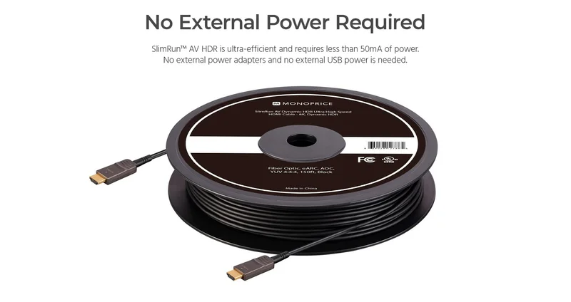 8K Ultra High Speed Fiber Optic HDMI Cable - 4K@120Hz, 48Gbps, HDR, VRR, 100ft, Black