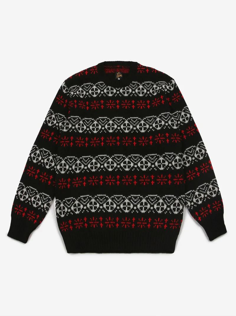 Image of Needles Crewneck Nordic Sweater - Black