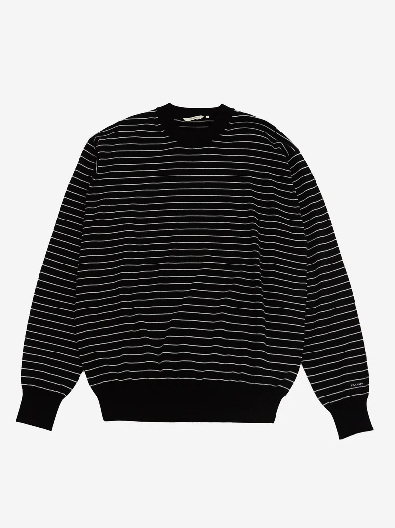 Image of Farah Japan High Gauge Striped Crewneck Sweater - Black / White