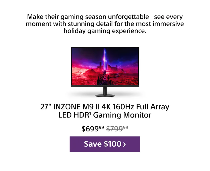 27" INZONE M9 II 4K 160Hz Full Array LED HDR¹ Gaming Monitor | Save $100