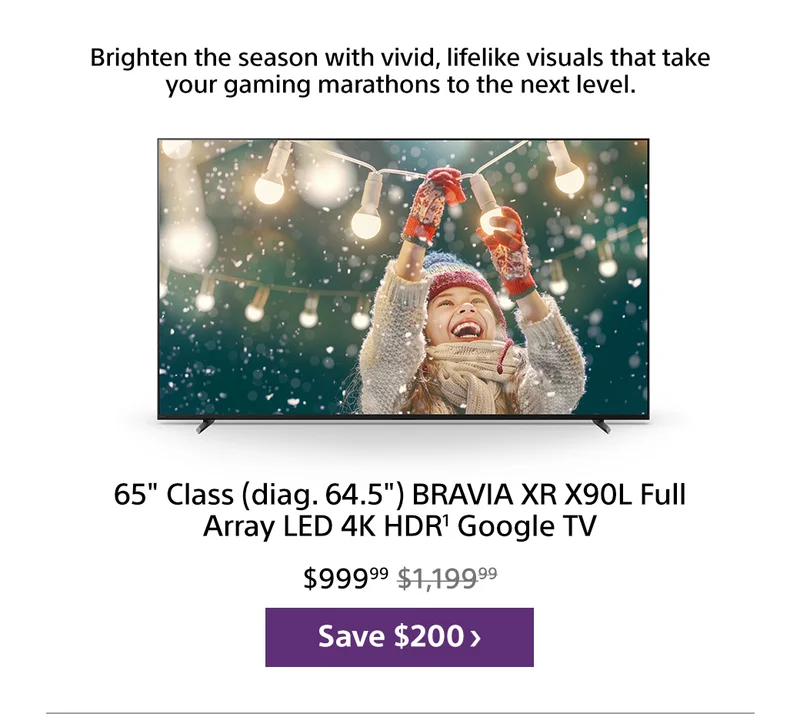 65" (diag. 64.5") BRAVIA XR X90L Full Array LED 4K HDR¹ Google TV | Save $200