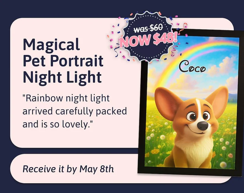 Magical Pet Portrait Night Light - Receive it by May 8th "Rainbow night light arrived carefully packed and is so lovely."