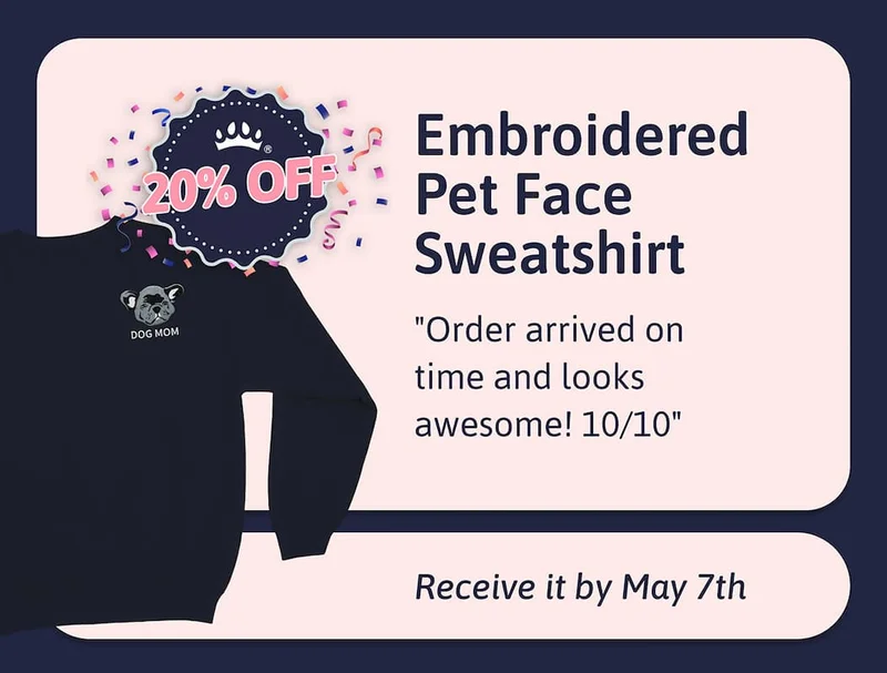 Embroidered Pet Face Sweatshirt - Receive it by May 7th "Order arrived on time and looks awesome! 10/10"