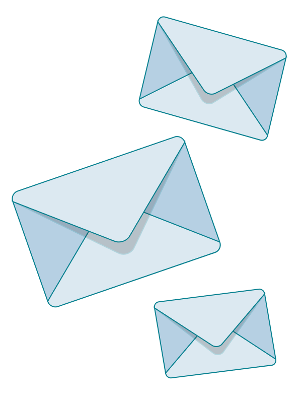 Three envelope icons surrounded by sparkles