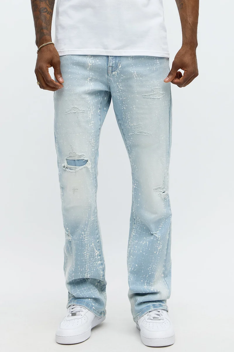 Image of Stacked Skinny Flare Bleach Croc Jean - Light Wash
