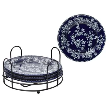Temp-tations Floral Lace Set of (4) 8" Plates with Wire Rack