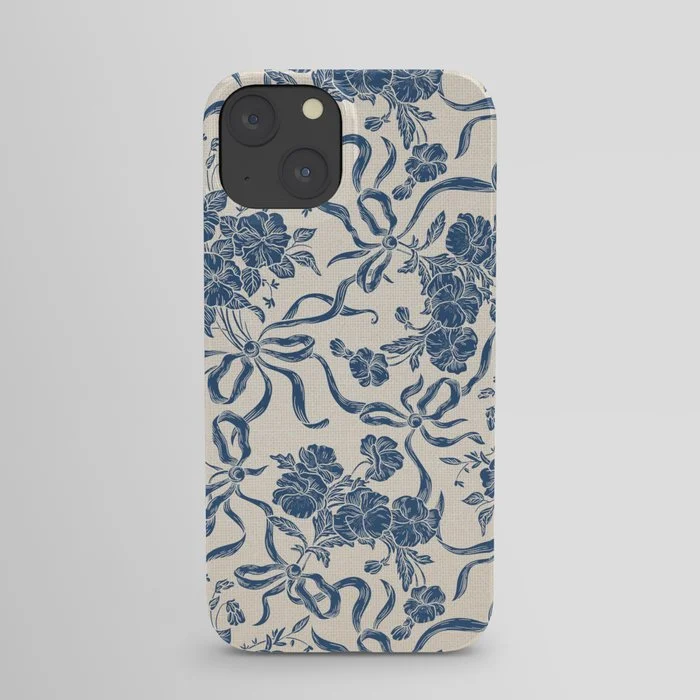 Chic Modern Vintage Ivory Navy Blue Floral Pattern iPhone Case iPhone Case