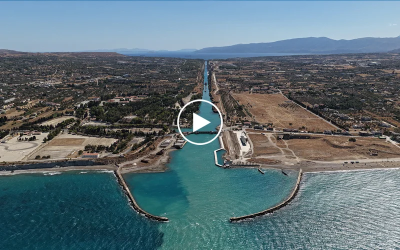 Dug through the Isthmus of Corinth at sea level, the canal doesn’t need locks. Submersible bridges at each end can be lowered to allow passage for boats.