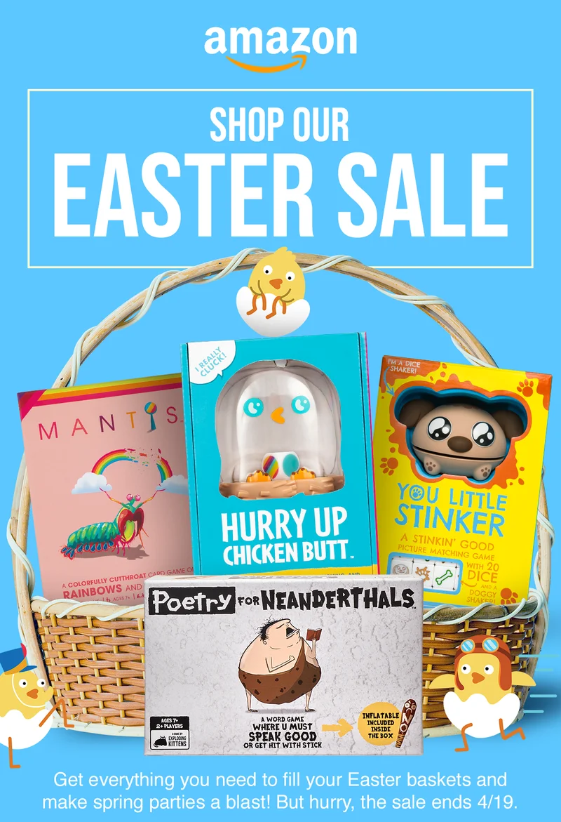 AMAZON | SHOP OUR EASTER SALE | MANTIS| HURRY UP CHICKEN BUTT| YOU LITTLE STINKER | POETRY FOR NEANDERTHALS | Get everything you need to fill your Easter baskets and make spring parties a blast! But hurry, the sale ends 4/19.