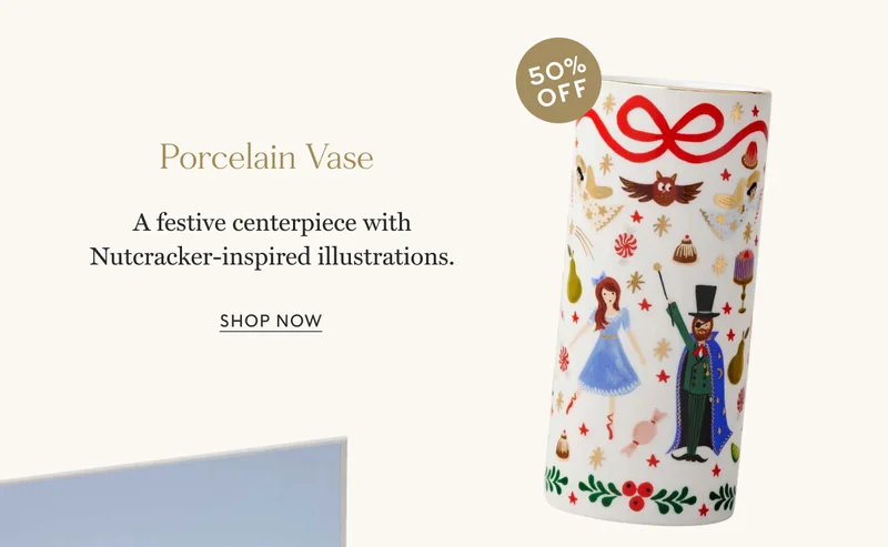 Porcelain Vase A festive centerpiece with Nutcracker-inspired illustrations. Shop NOW