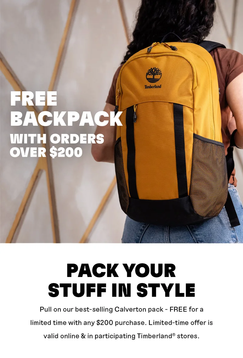Free backpack with orders over $200. Pack your stuff in style.