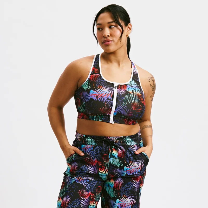 Image of Swim Racerback Zip Compression Top - Palm Dreams