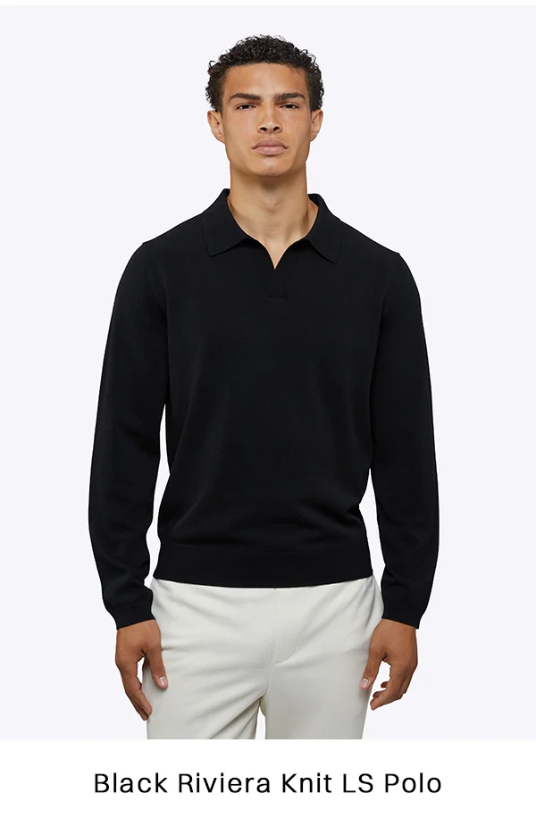 Black Riviera Knit LS Polo