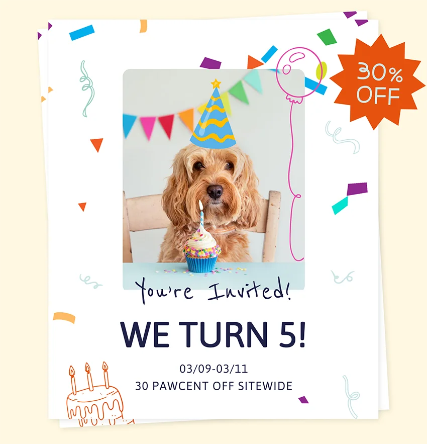 You're invited! WE TURN 5! Shop 30% off sitewide 03/09-03/11.