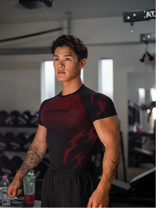 TRIBAL COMPRESSION BLACK AND RED SHORT SLEEVE T SHIRT
