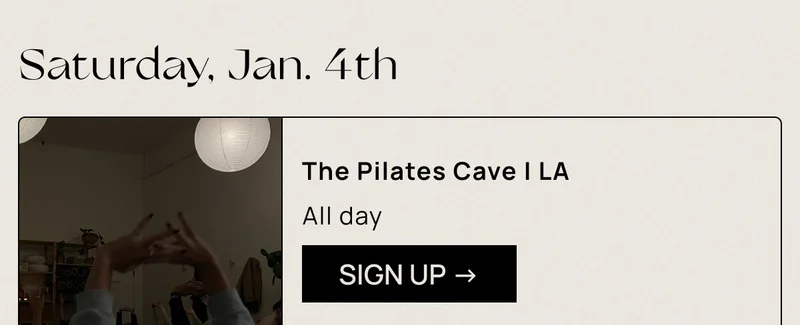 Saturday, Jan. 4th The Pilates Cave | LA | All day CTA: Sign Up