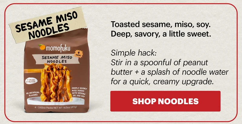Header: NATIONAL RAMEN DAY Sub-header: Get a free pair of chopsticks ($10 value) with any order — now through 4/5. No code needed, gift applied at checkout. CTA: SHOP NOODLES